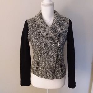 BCNU Black and White Tweed Moto Jacket w/Asymmetrical Zipper